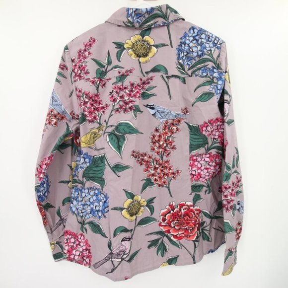Boden Purple Long Sleeve Collared Shirt Floral Sunflower Bird Pattern Button Up - Picture 8 of 8